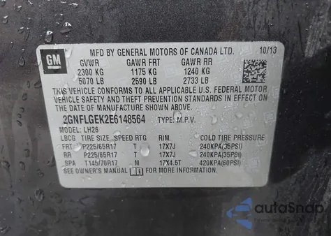 2014 Chevrolet Equinox 2Lt из США, поврежденный, VIN 2GNFLGEK2E6148564